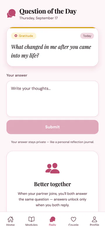 Couples Wellness Question of the Day screen