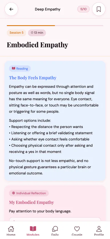 A session screen in the Couples Wellness app