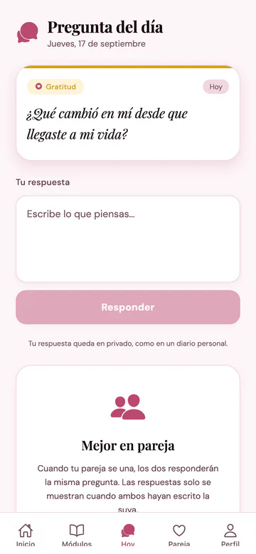 Pantalla de la pregunta del día de Couples Wellness