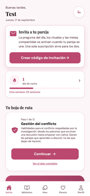Plan personal de doce pasos en la app Couples Wellness