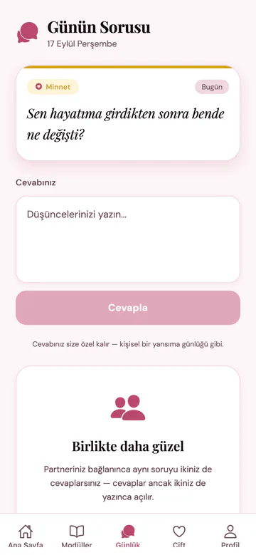 Couples Wellness Günün Sorusu ekranı