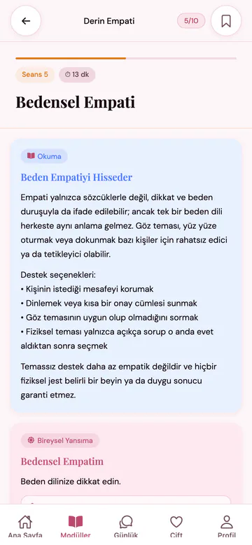 Couples Wellness uygulamasında bir seans ekranı
