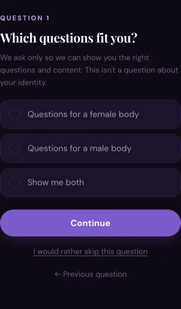 First question in the free Sexual Wellness assessment