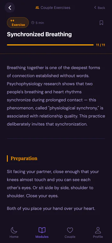 A session screen in the Sexual Wellness app