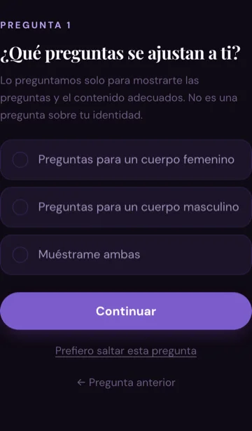 Primera pregunta del test gratuito de Sexual Wellness