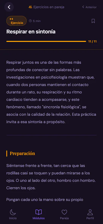 Pantalla de una sesión en la app Sexual Wellness