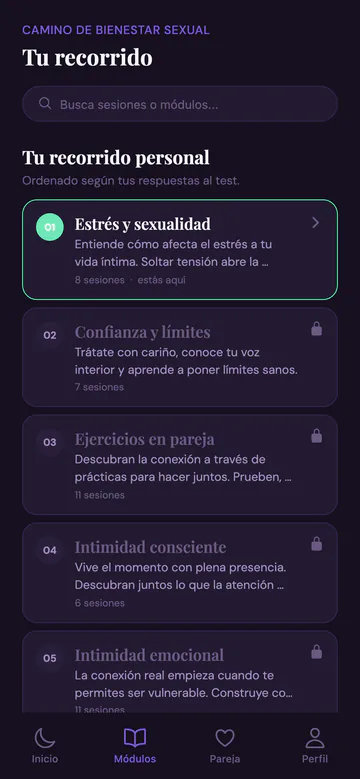 Pantalla de módulos de Sexual Wellness