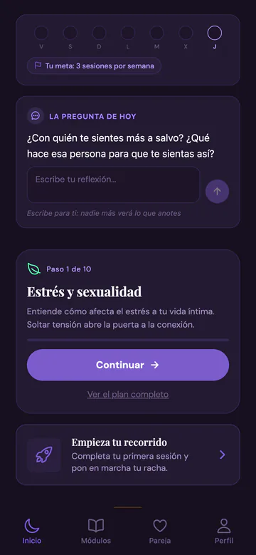 Plan personal de diez pasos en la app Sexual Wellness