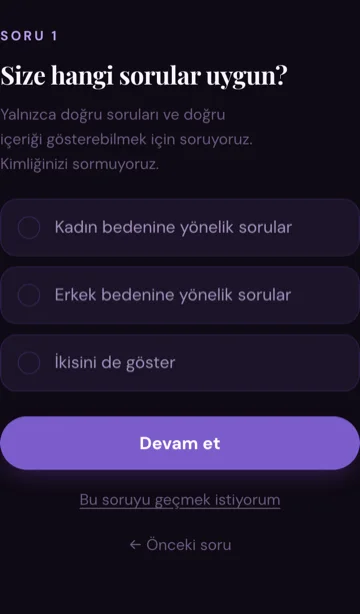 Sexual Wellness ücretsiz analizindeki ilk soru