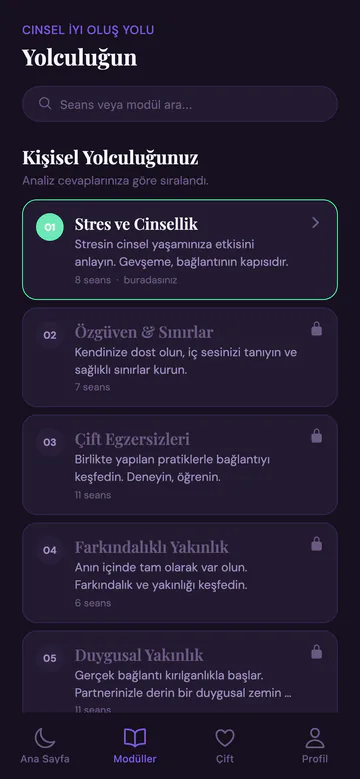 Sexual Wellness modül ekranı