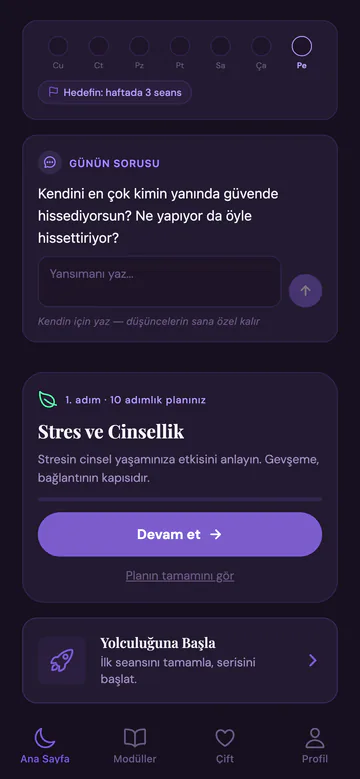 Sexual Wellness kişisel plan ekranı